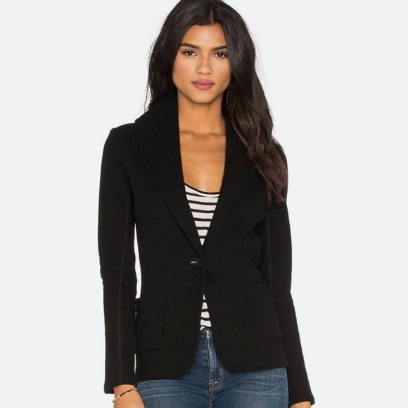 Standard James Perse Blazer Jacket Stretch Cotton One Button Knit Black Medium - Picture 1 of 11
